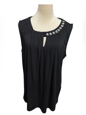 Roz & Ali Black Embellished Sleeveless Blouse Plus Size 1X NWT